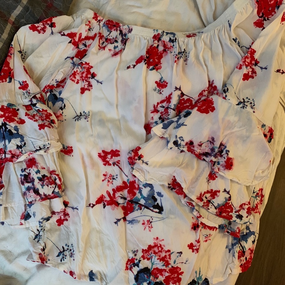 Ivory off the shoulder top with floral detail